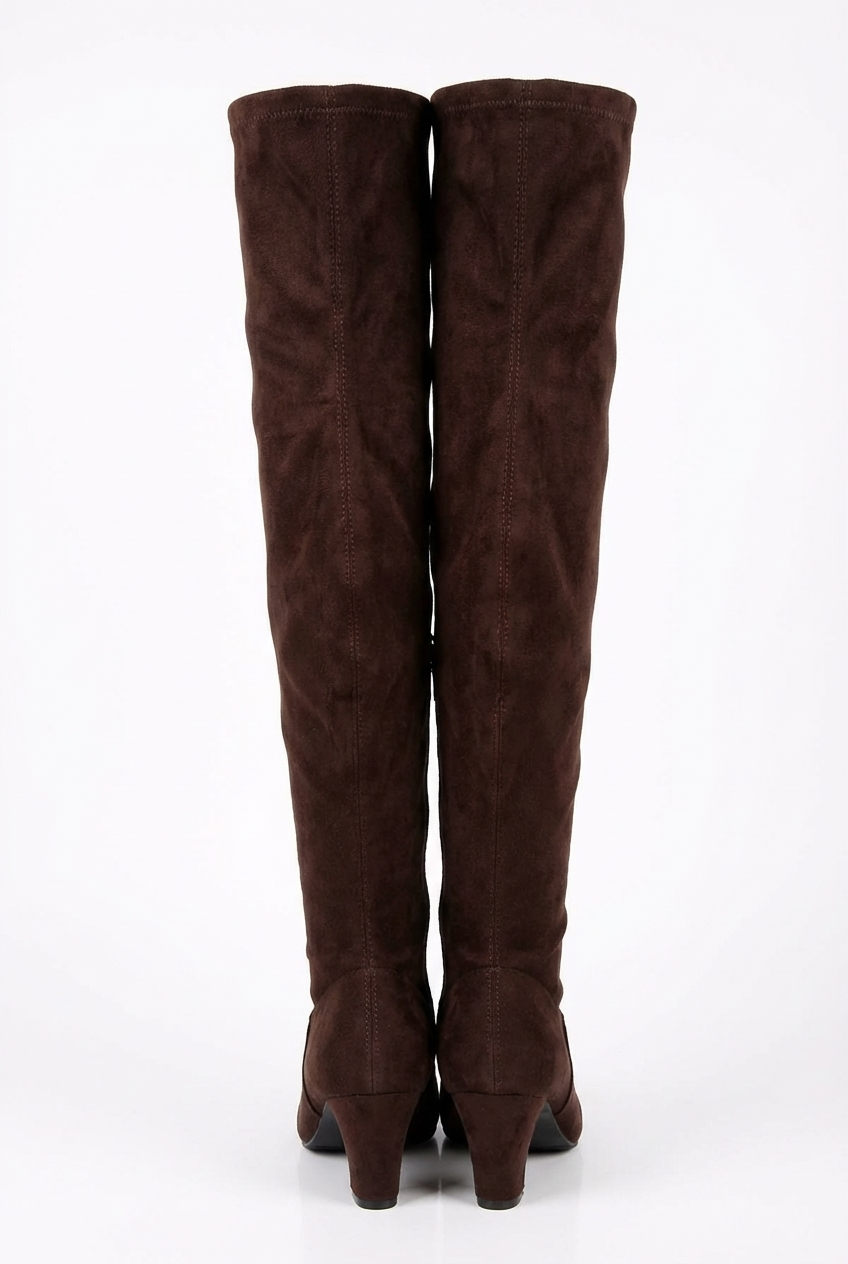 Botte haute marron foncé Daim Synthétique Femme - Santiags en daim marron foncé élégantes 3