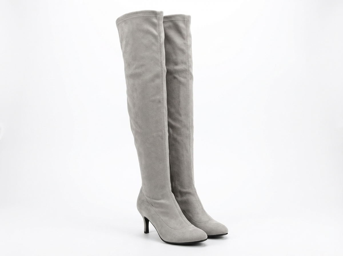 Botte haute gris Daim Synthétique Femme - Style western moderne avec talon aiguille