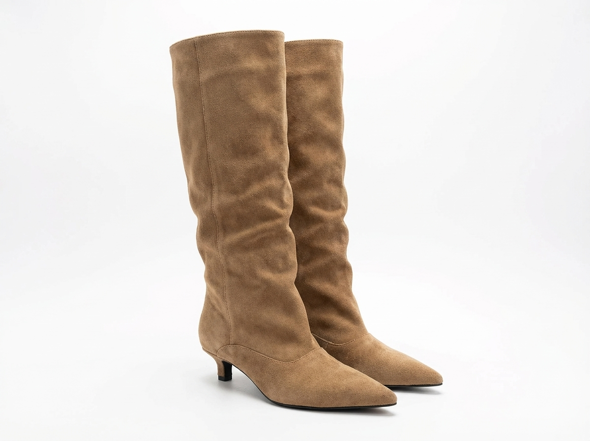 Botte haute marron clair Daim Synthétique Femme - Style western sophistiqué à bout pointu