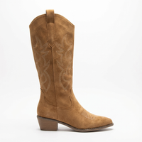 Santiag mi-haute camel Simili Cuir Femme - Broderies western et talon carré élégant 5