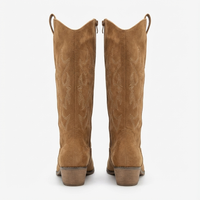 Santiag mi-haute camel Simili Cuir Femme - Broderies western et talon carré élégant 6