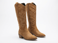 Santiag mi-haute camel Simili Cuir Femme - Broderies western et talon carré élégant 1