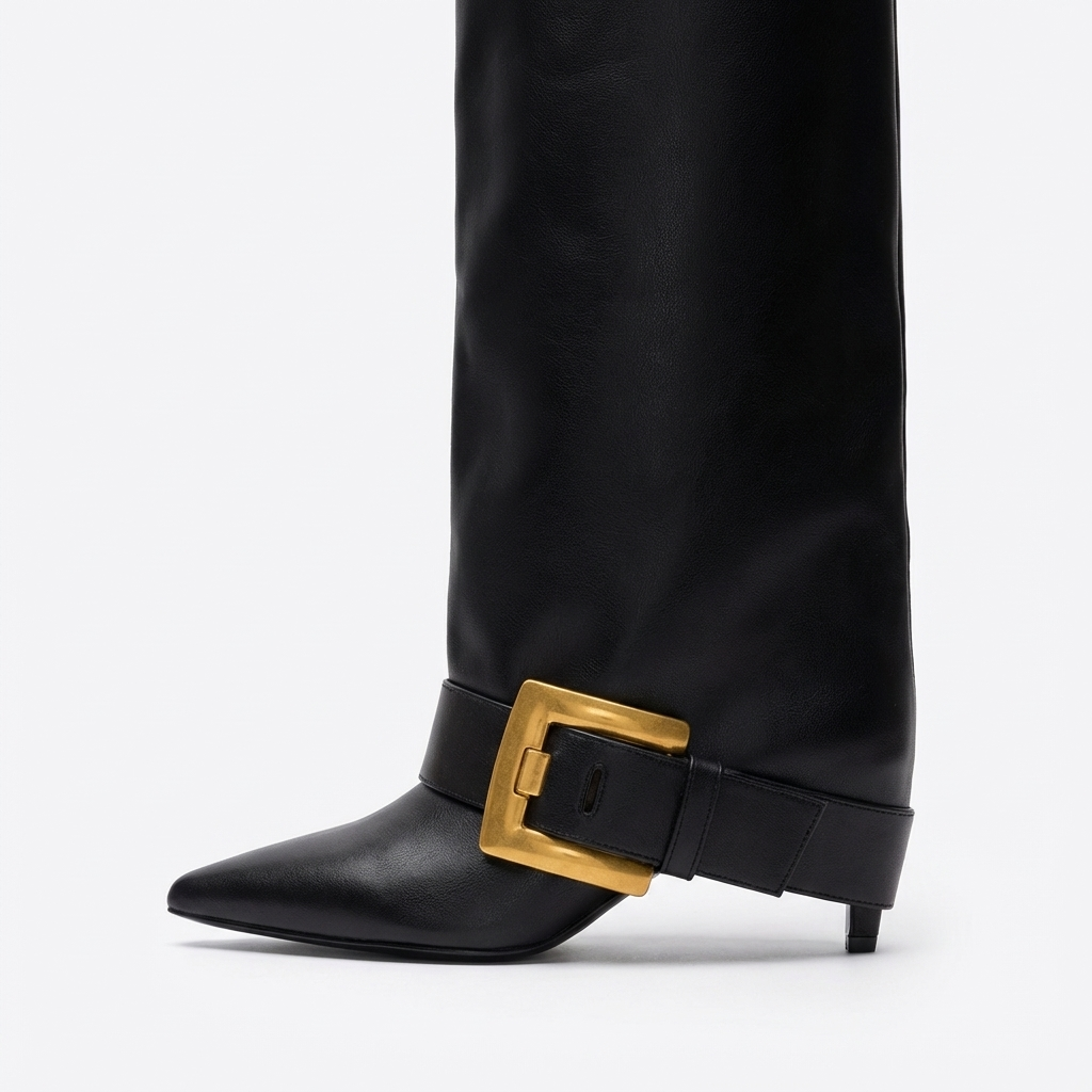 Botte haute noir Synthétique Femme - Boucle dorée pour élégance moderne 3
