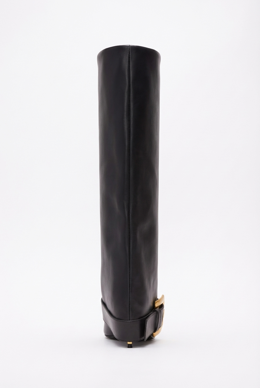 Botte haute noir Synthétique Femme - Boucle dorée pour élégance moderne 4