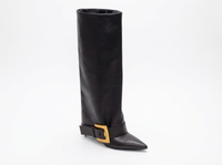 Botte haute noir Synthétique Femme - Boucle dorée pour élégance moderne 1