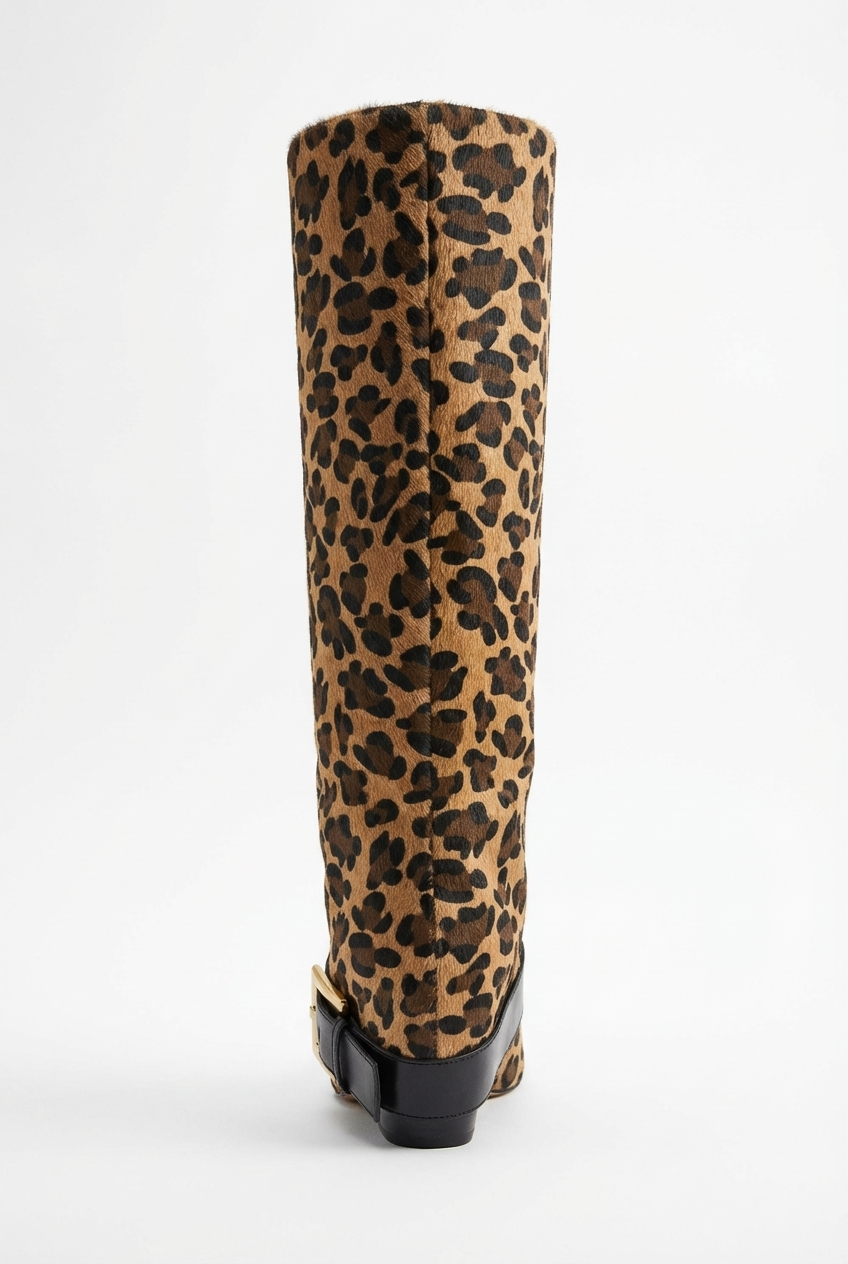 Santiag haute marron Synthétique Femme - Élégance moderne avec motif léopard audacieux 2