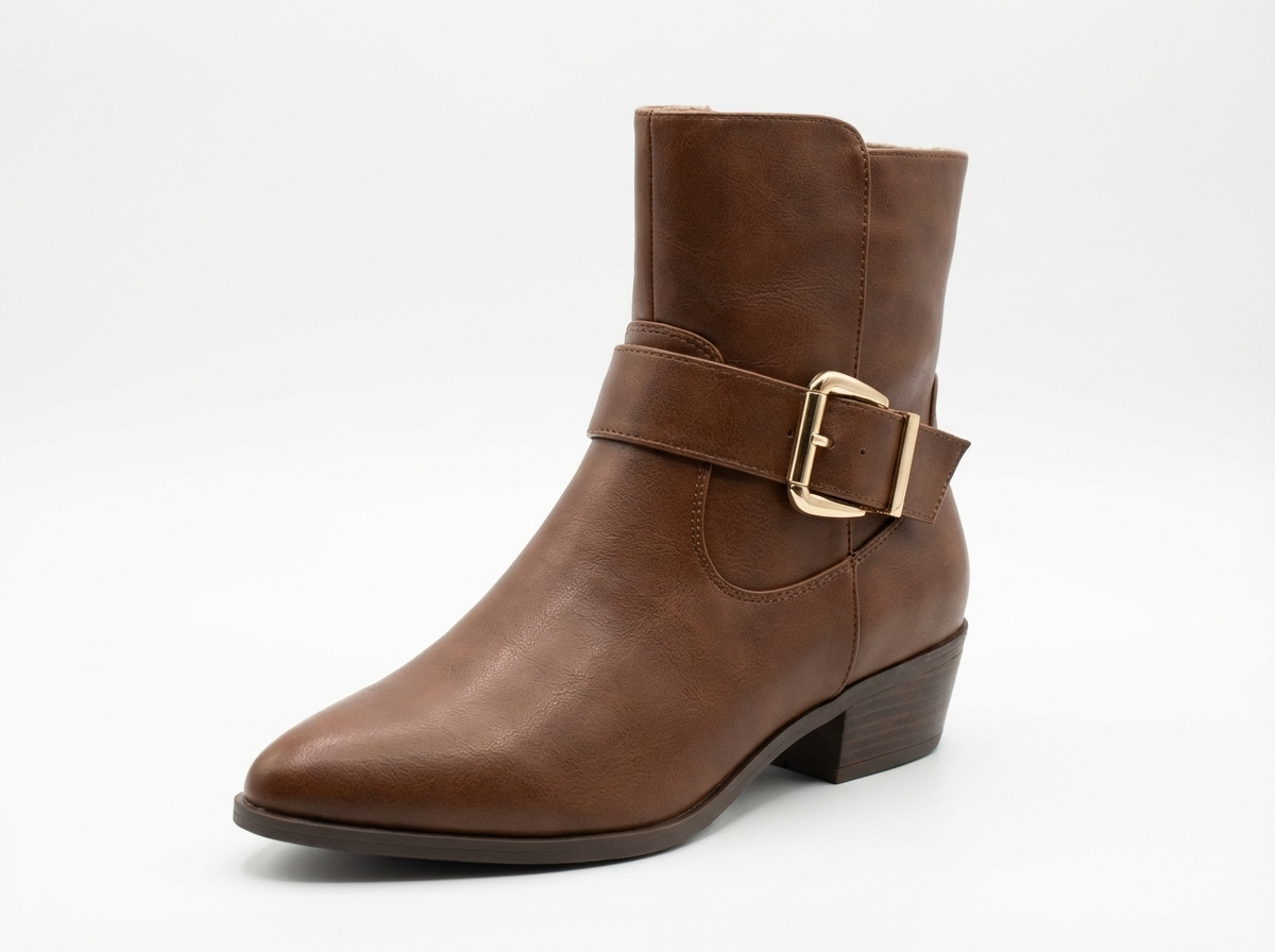 Santiag haute marron Synthétique Femme - Élégante avec boucle dorée à la cheville 3