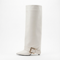 Santiag haute blanc Synthétique Femme - Bout pointu avec boucle dorée élégante 2