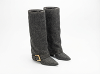 Santiag haute gris Synthétique Femme - Élégance moderne avec boucle dorée 1