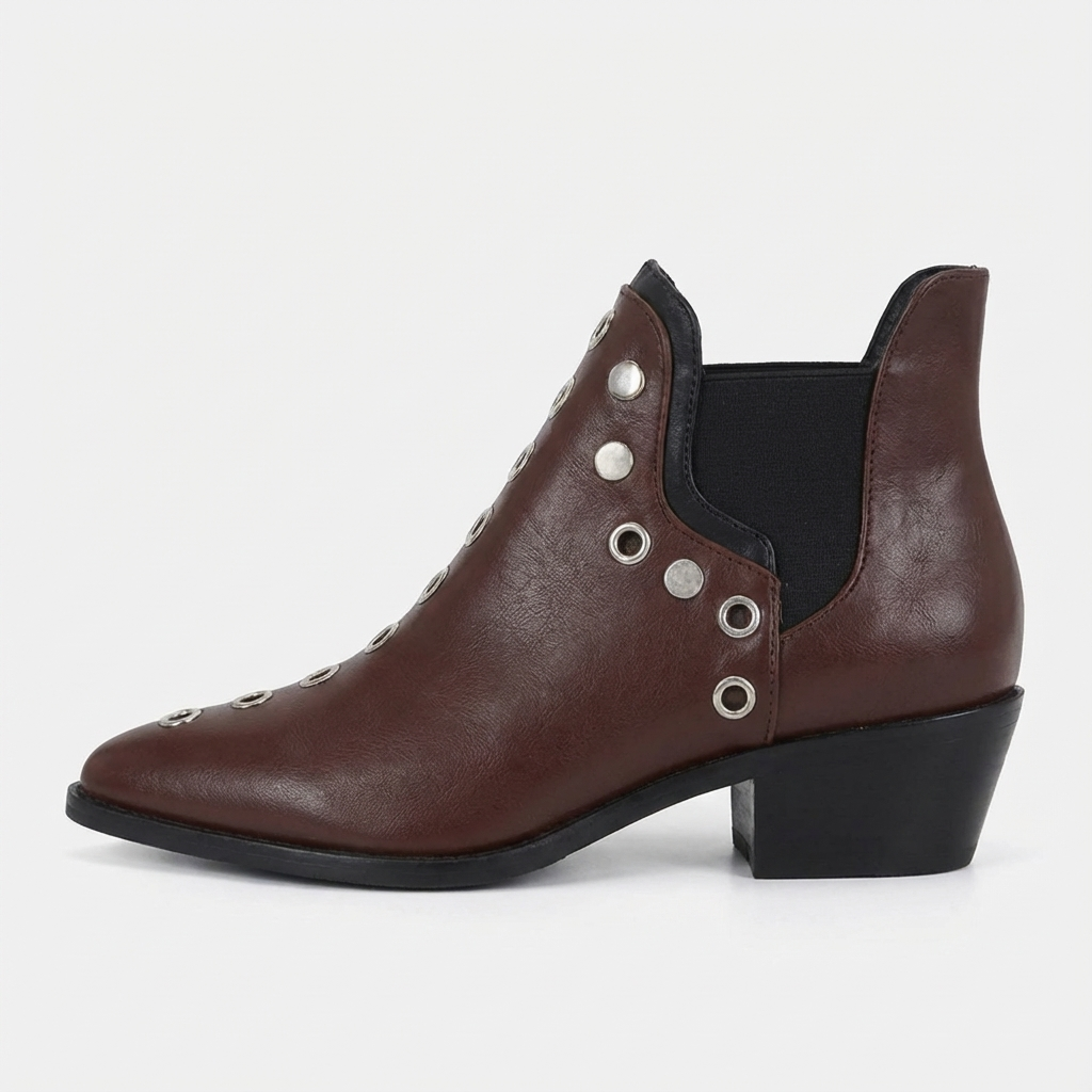 Santiag mi-haute marron Simili Cuir Femme - Élégantes avec œillets métalliques modernes 3