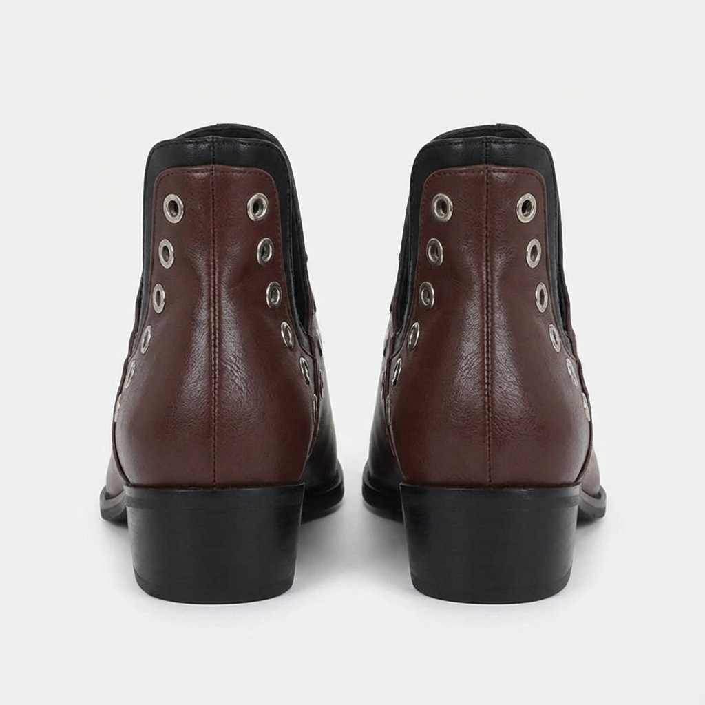 Santiag mi-haute marron Simili Cuir Femme - Élégantes avec œillets métalliques modernes 4