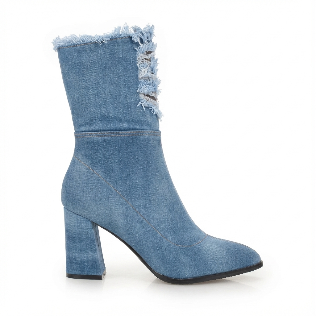 Bottine à talon Synthétique Femme - Franges bohèmes et denim chic 3