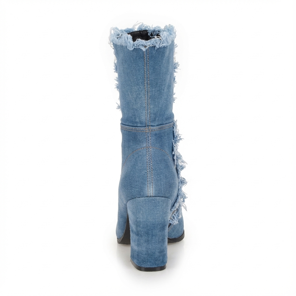 Bottine à talon Synthétique Femme - Franges bohèmes et denim chic 4