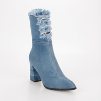 Bottine à talon Synthétique Femme - Franges bohèmes et denim chic 5