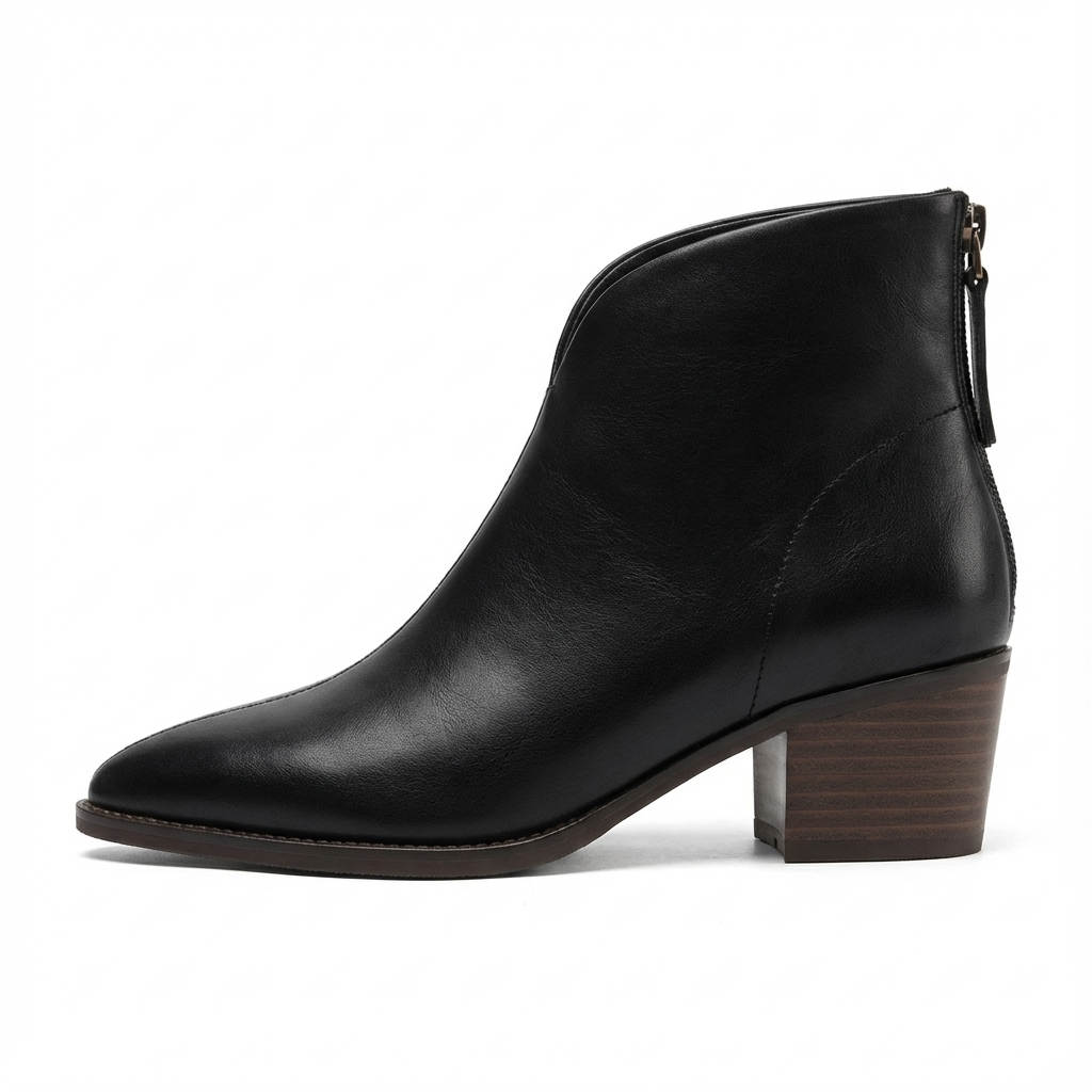 Bottine à talon noir Simili Cuir Femme - Style western noir à bout pointu 4