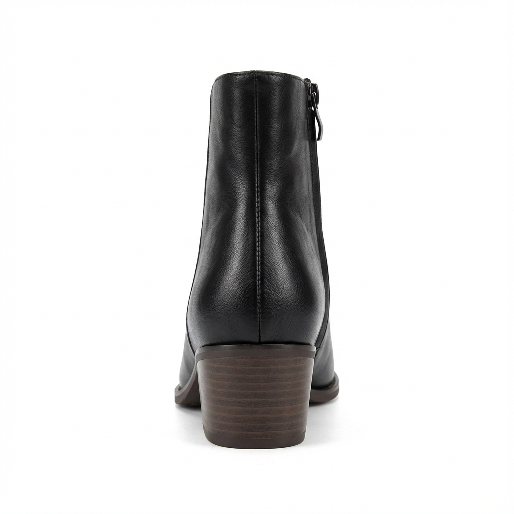 Bottine à talon noir Simili Cuir Femme - Style western noir à bout pointu 5