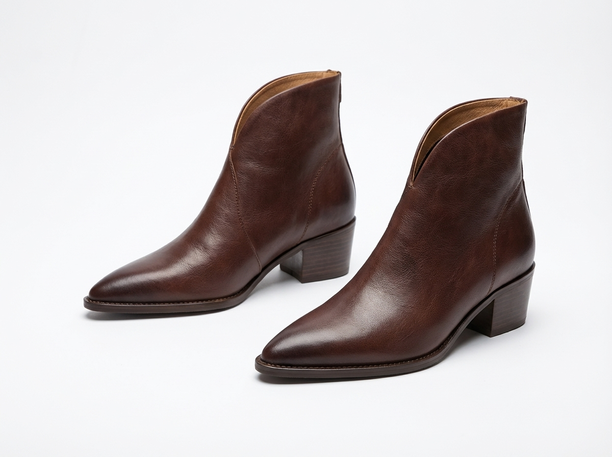 Santiag mi-haute marron Simili Cuir Femme - Style épuré avec talon carré