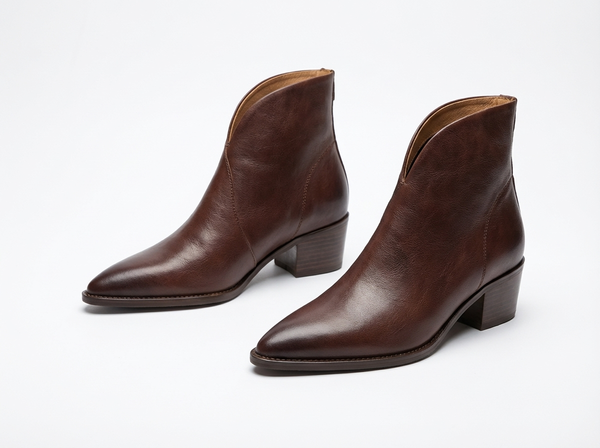 Santiag mi-haute marron Simili Cuir Femme - Style épuré avec talon carré