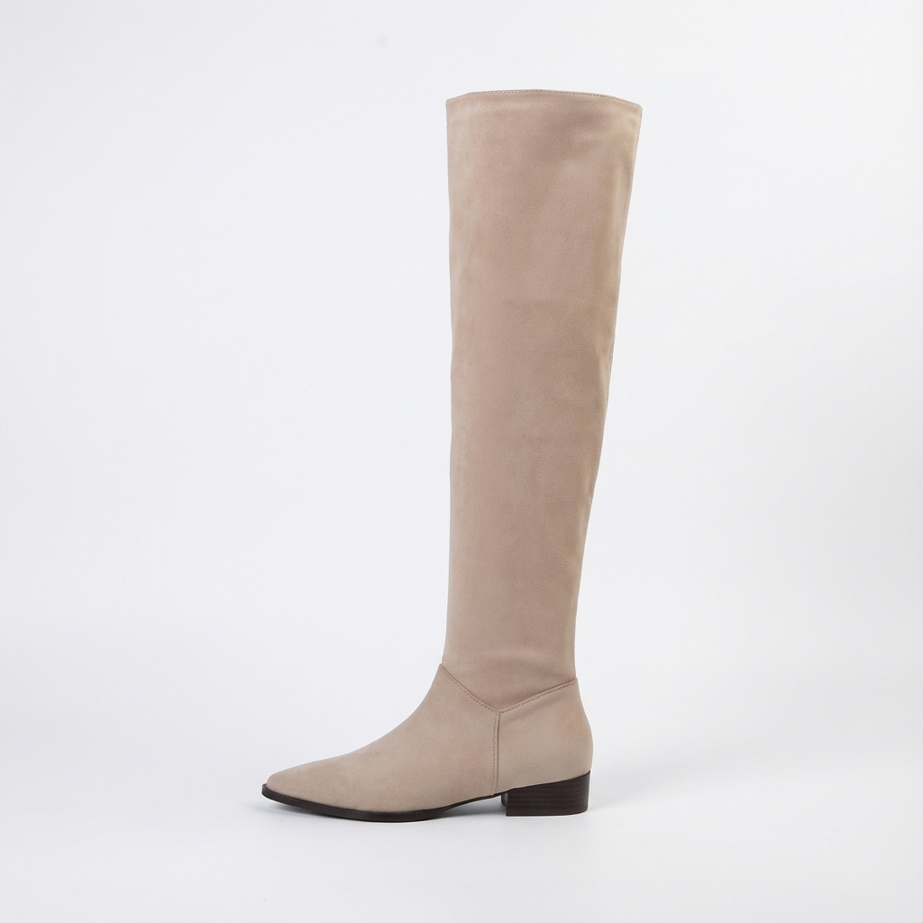 Santiag haute beige Daim Femme - Talon carré élégant et bout pointu 2