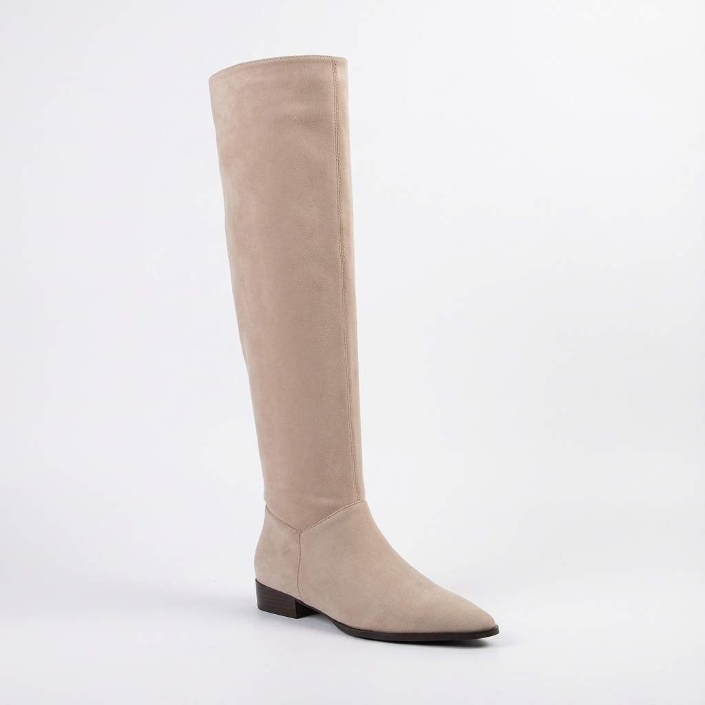 Santiag haute beige Daim Femme - Talon carré élégant et bout pointu