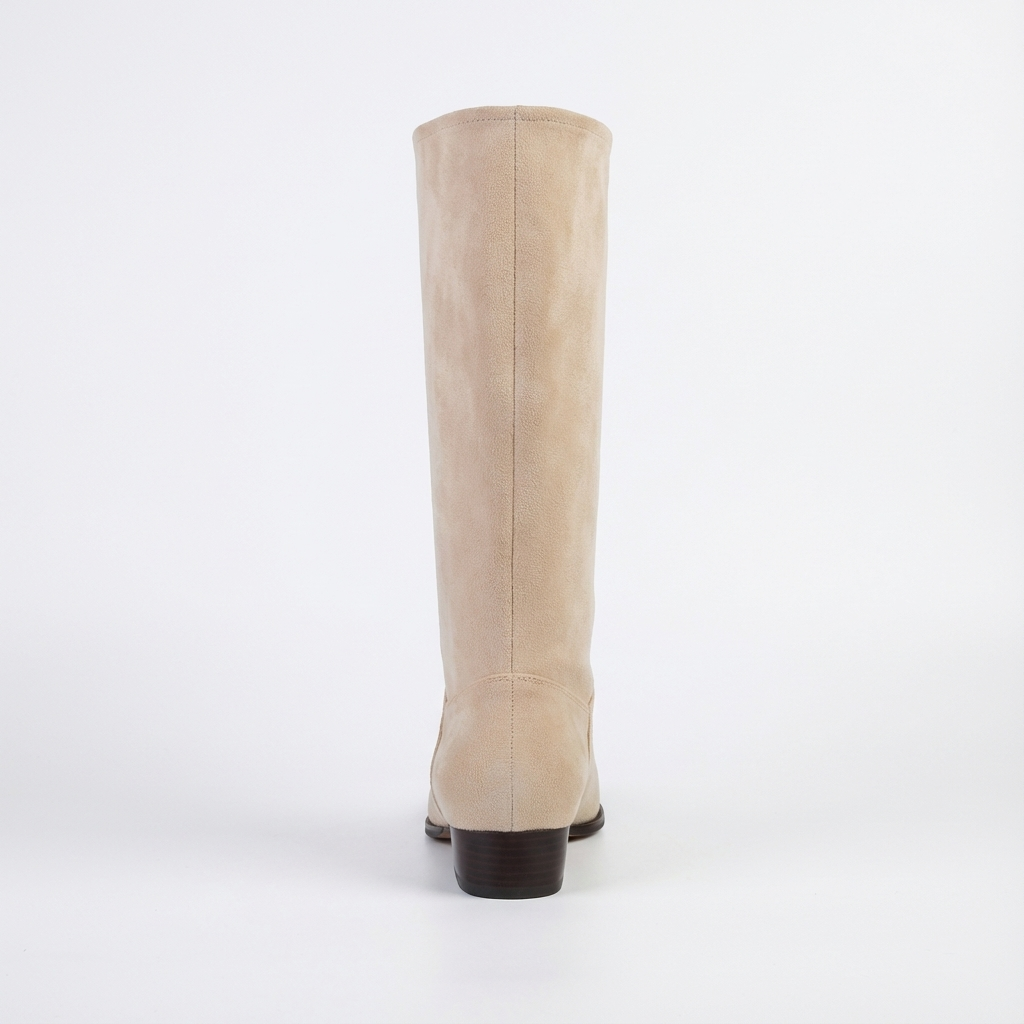 Santiag haute beige Daim Femme - Élégance subtile avec plis délicats 3
