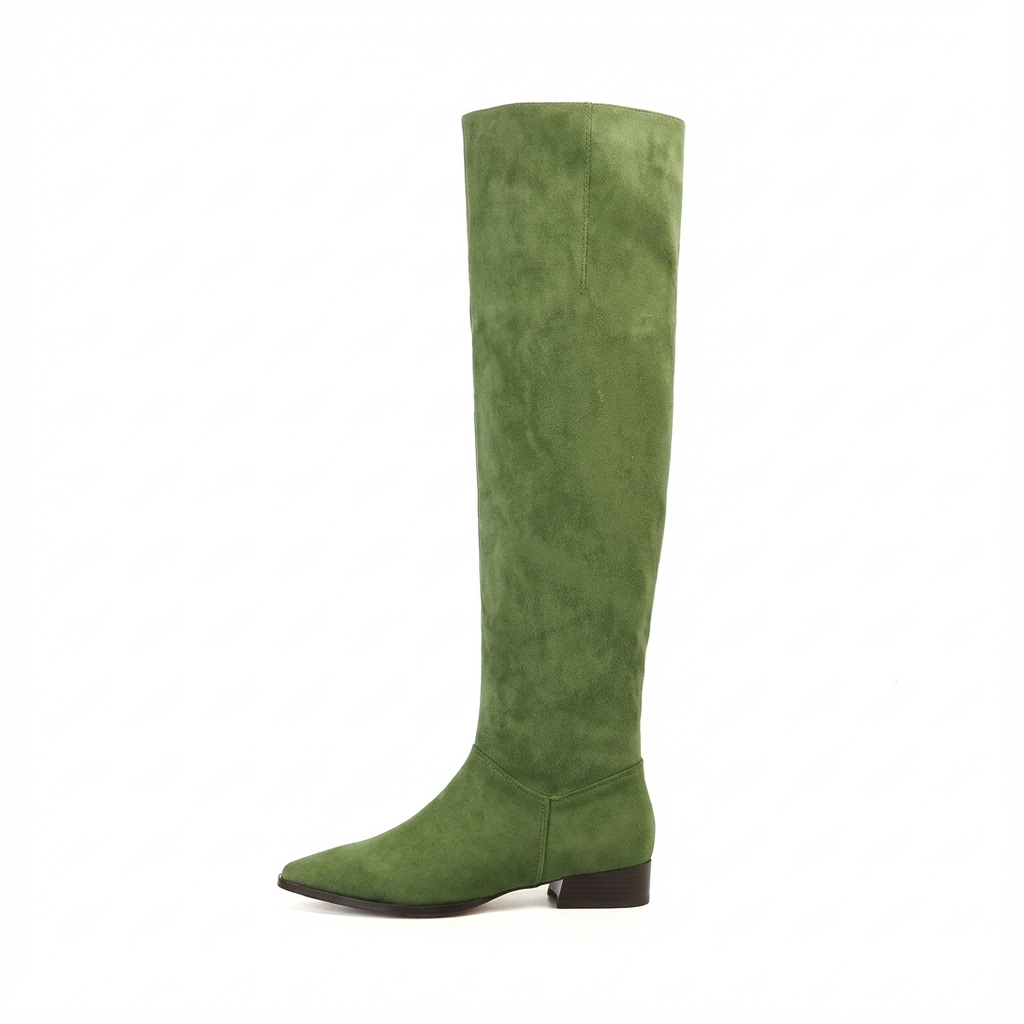 Santiag haute vert Daim Femme - Bottes élégantes à bout pointu unique 2