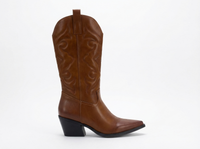 Santiag mi-haute marron Simili Cuir Femme - Bout pointu décoré et broderies élégantes 2