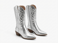 Santiag mi-haute argenté Simili Cuir Femme - Santiags argentées à broderies western 1