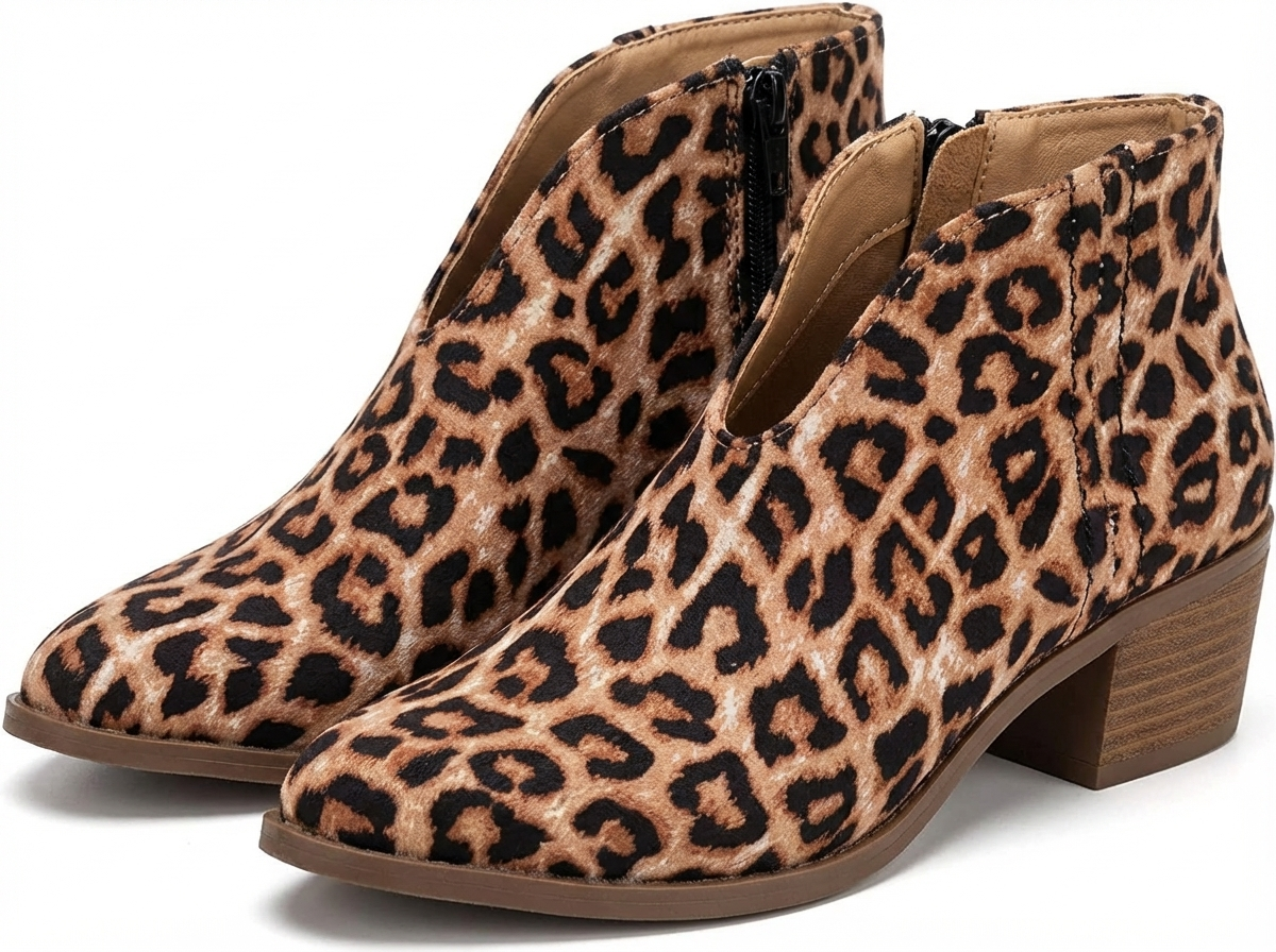 Santiag basse marron clair Synthétique Femme - Élégance audacieuse avec motif léopard chic