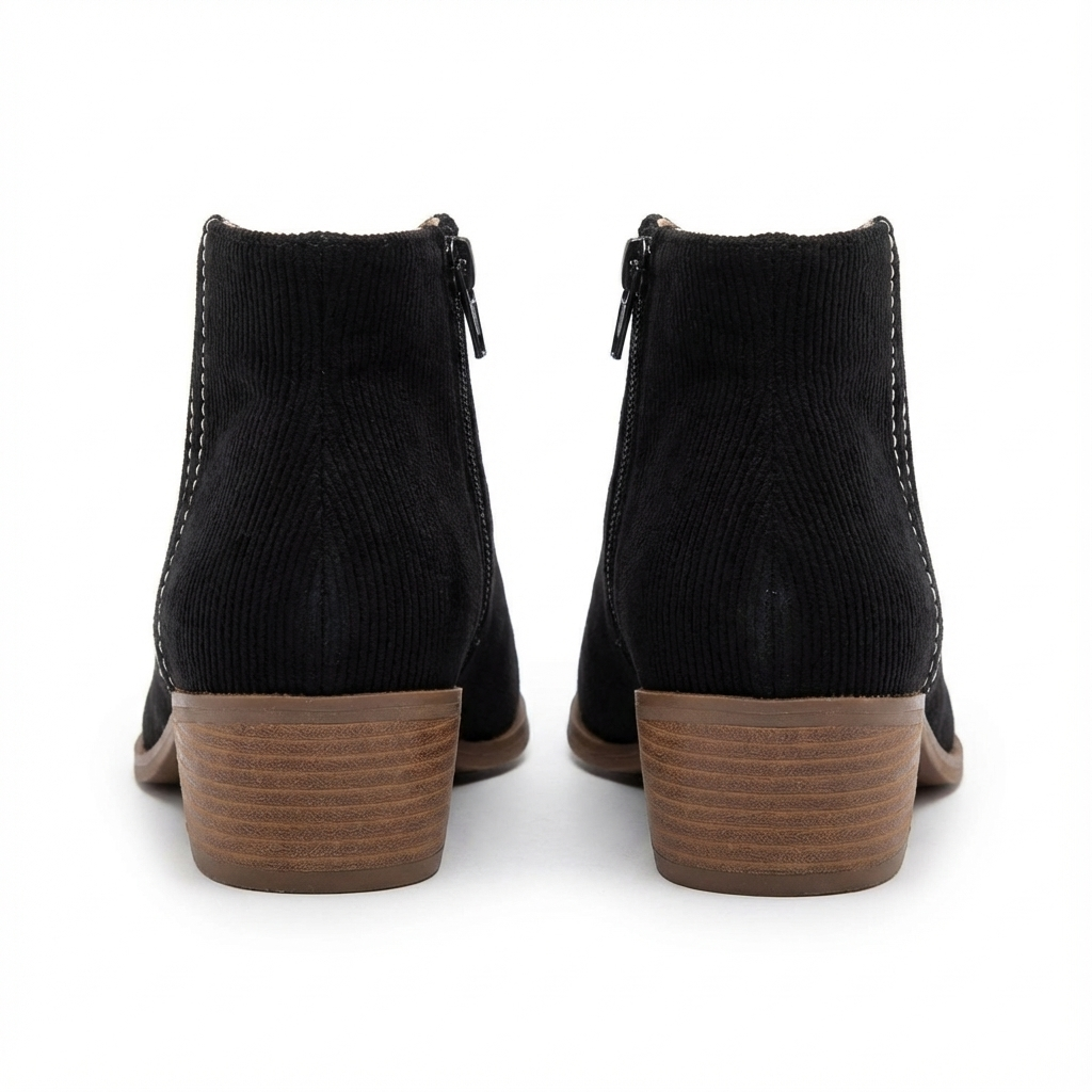 Santiag basse noir Corduroy Femme - Fermeture éclair pratique et élégante 3