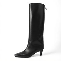 Botte haute noir Cuir Femme - Santiags noires élégantes au bout pointu 4