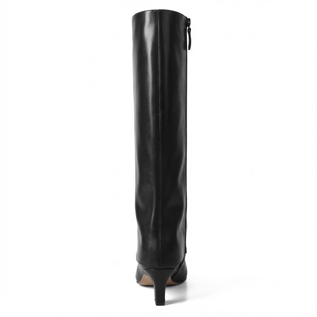 Botte haute noir Cuir Femme - Santiags noires élégantes au bout pointu 5