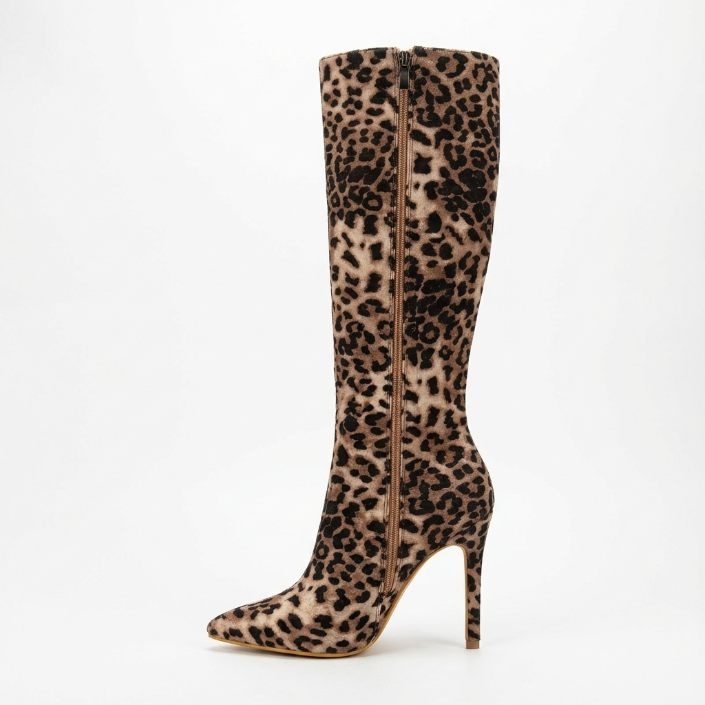 Botte haute marron Simili Cuir Femme - Santiags glamour à motif léopard élégant 3