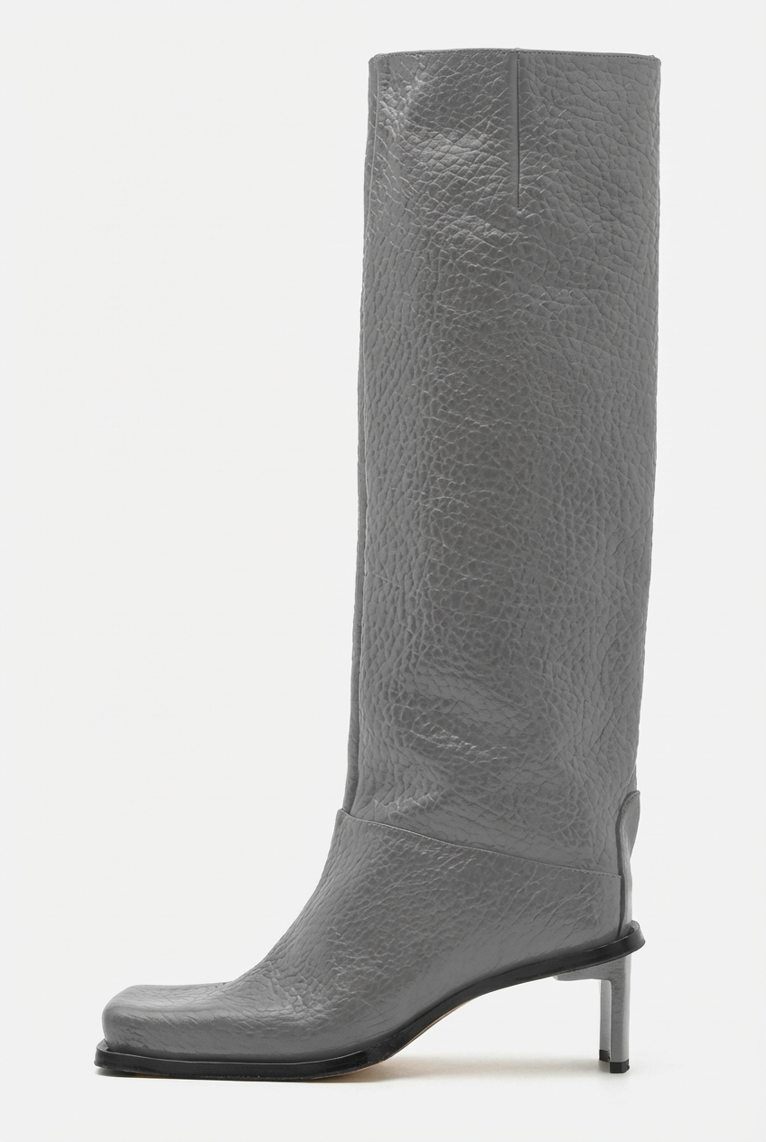 Botte haute gris Synthétique Femme - Élégance western avec bout carré moderne 2