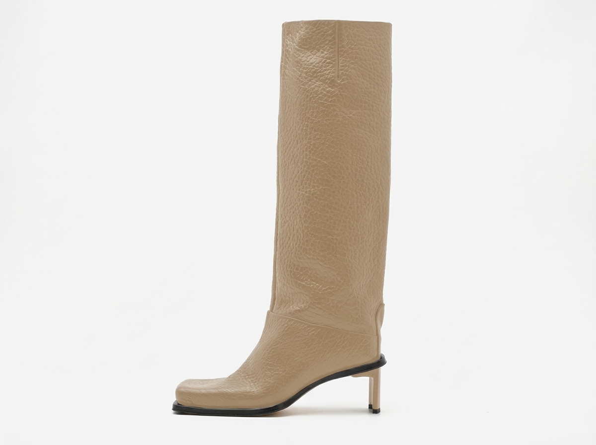 Botte haute beige Synthétique Femme - Santiags modernes au bout carré chic 2