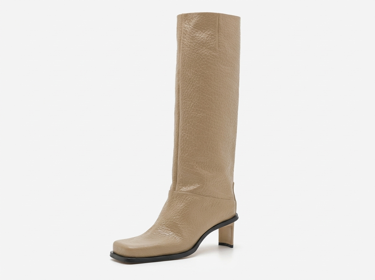 Botte haute beige Synthétique Femme - Santiags modernes au bout carré chic