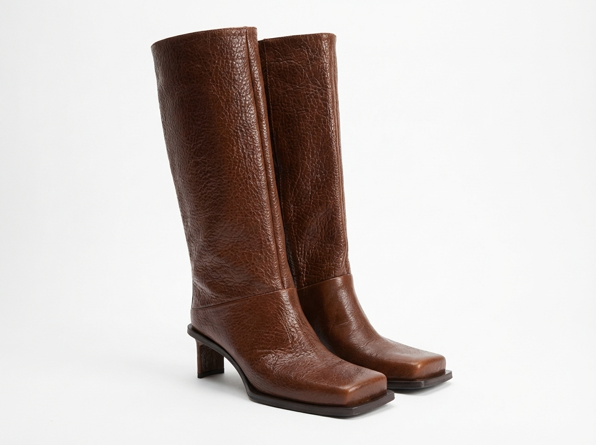 Botte haute marron Synthétique Femme - Santiags modernes à bout carré élégant