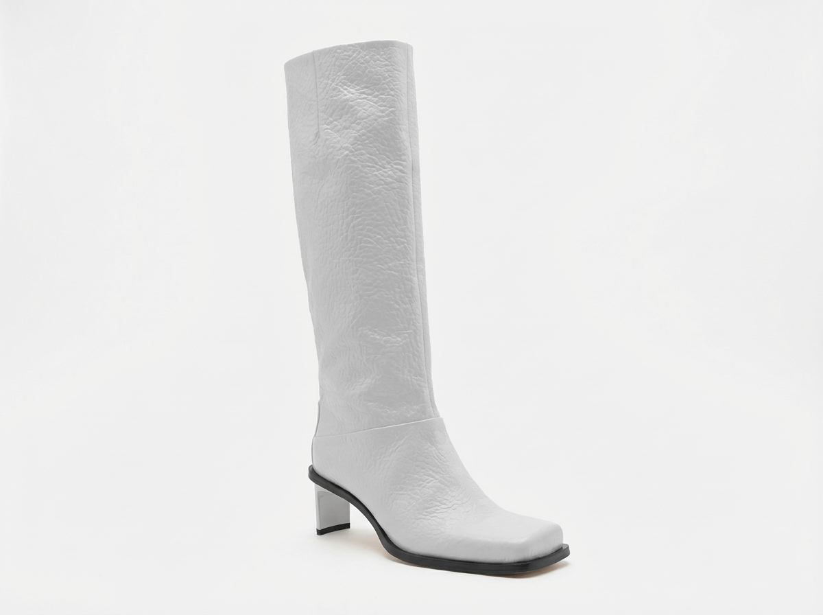 Botte haute argenté Synthétique Femme - Bottes blanches à bout carré moderne