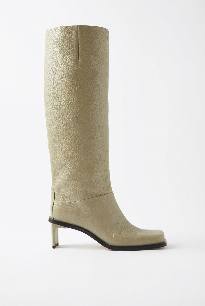 Botte haute marron clair Simili Cuir Femme - Santiags beige à bout carré 2