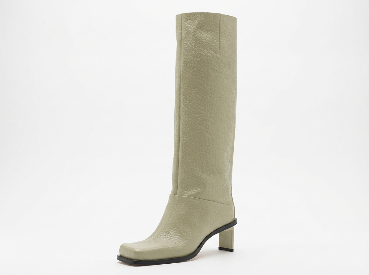 Botte haute marron clair Simili Cuir Femme - Santiags beige à bout carré