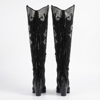 Santiag haute noir Simili Cuir Femme - Bottes brillantes à franges élégantes 6