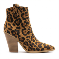 Santiag mi-haute camel Simili Cuir Femme - Motif léopard et talon épais élégant 2
