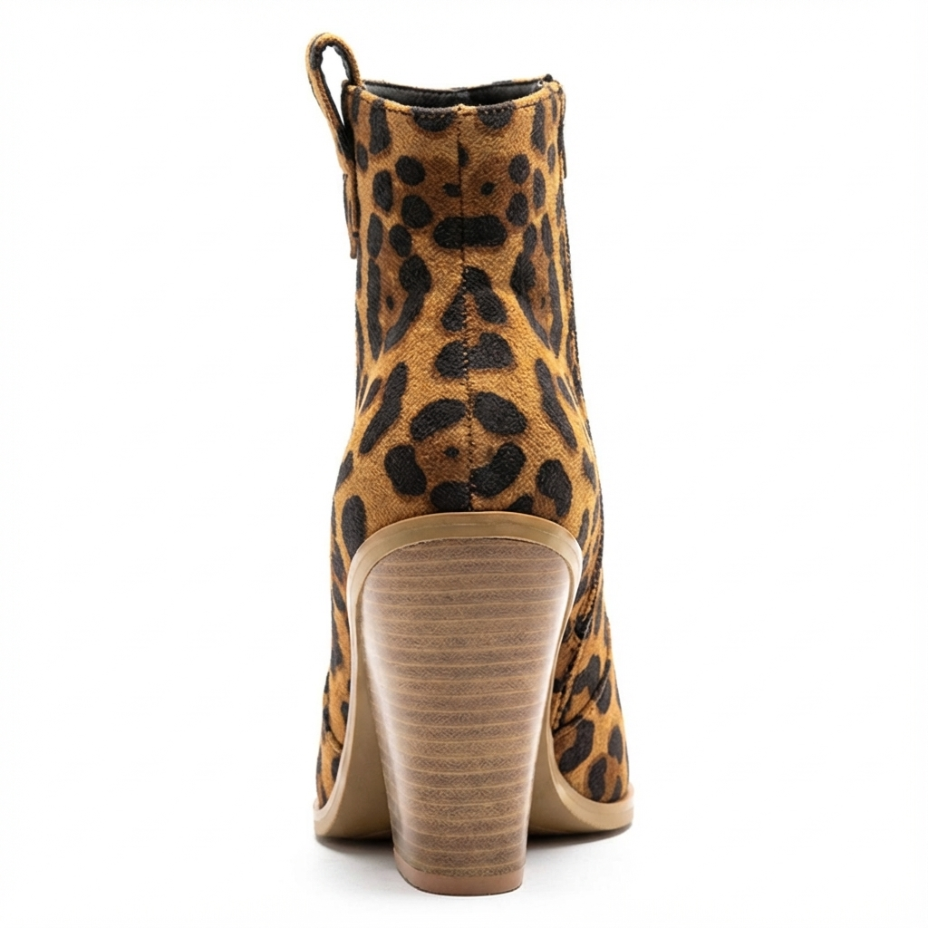 Santiag mi-haute camel Simili Cuir Femme - Motif léopard et talon épais élégant 3