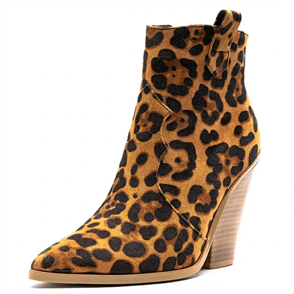 Santiag mi-haute camel Simili Cuir Femme - Motif léopard et talon épais élégant