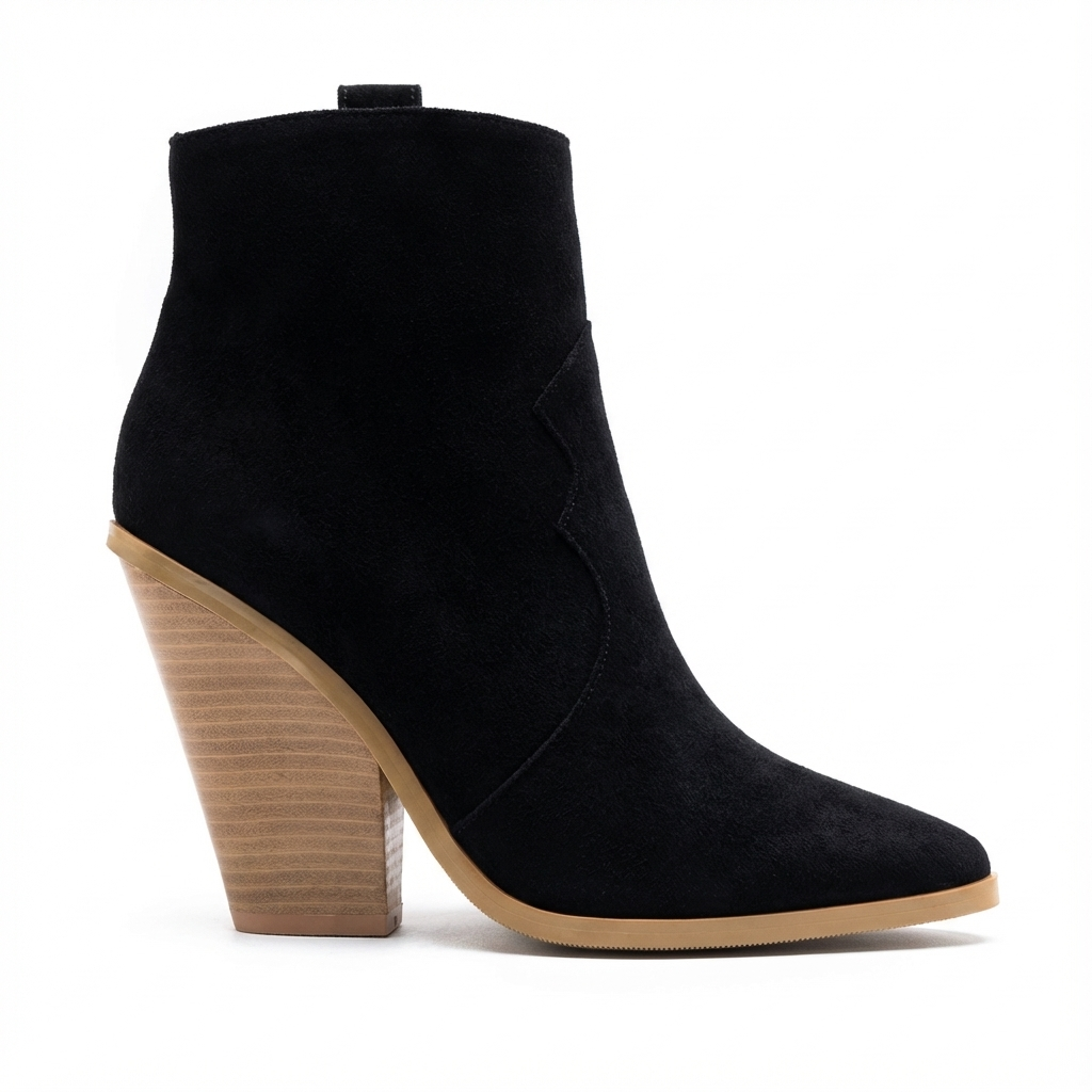 Santiag mi-haute noir Simili Cuir Femme - Talon compensé moderne et couture zigzag 4