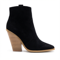 Santiag mi-haute noir Simili Cuir Femme - Talon compensé moderne et couture zigzag 4