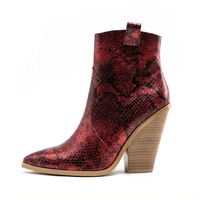 Santiag mi-haute rouge Simili Cuir Femme - Motif python rouge, bout pointu élégant 2