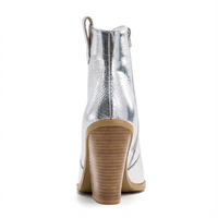 Santiag mi-haute argenté Simili Cuir Femme - Design argenté pointu à texture crocodile 3
