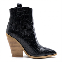 Santiag mi-haute noir Simili Cuir Femme - Motif crocodile et boucle décorative élégante 2