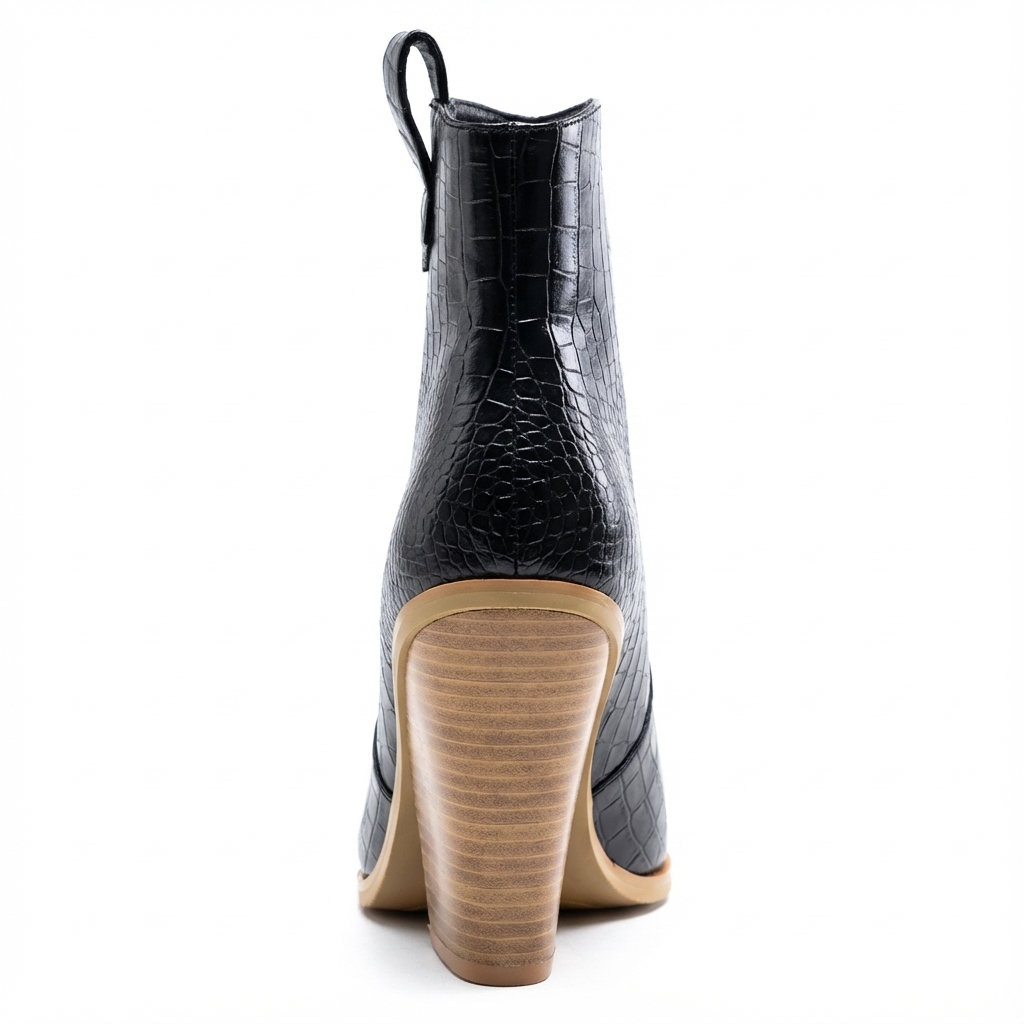 Santiag mi-haute noir Simili Cuir Femme - Motif crocodile et boucle décorative élégante 3